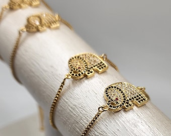 Elephant Bracelet / Gold Bracelet / Bolo Bracelet / Cubic Zirconia / Adjustable Bracelet