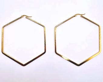 Earrings 18k Gold  Stainless Steel  Hexagon Earrings