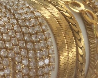 Gold Bracelets / Herringbone Bracelet / Twist Bracelet / Snake Chain Bracelet / Adjustable Bracelet / Cubic Zirconia / Ball link Bracelet