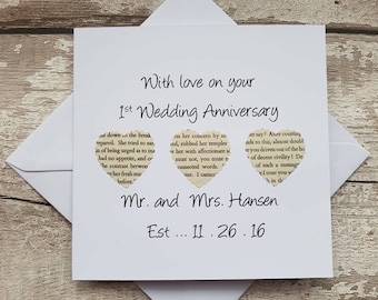 Personalised 1st Wedding Anniversary card - handmade first anniversary card - paper anniversary card