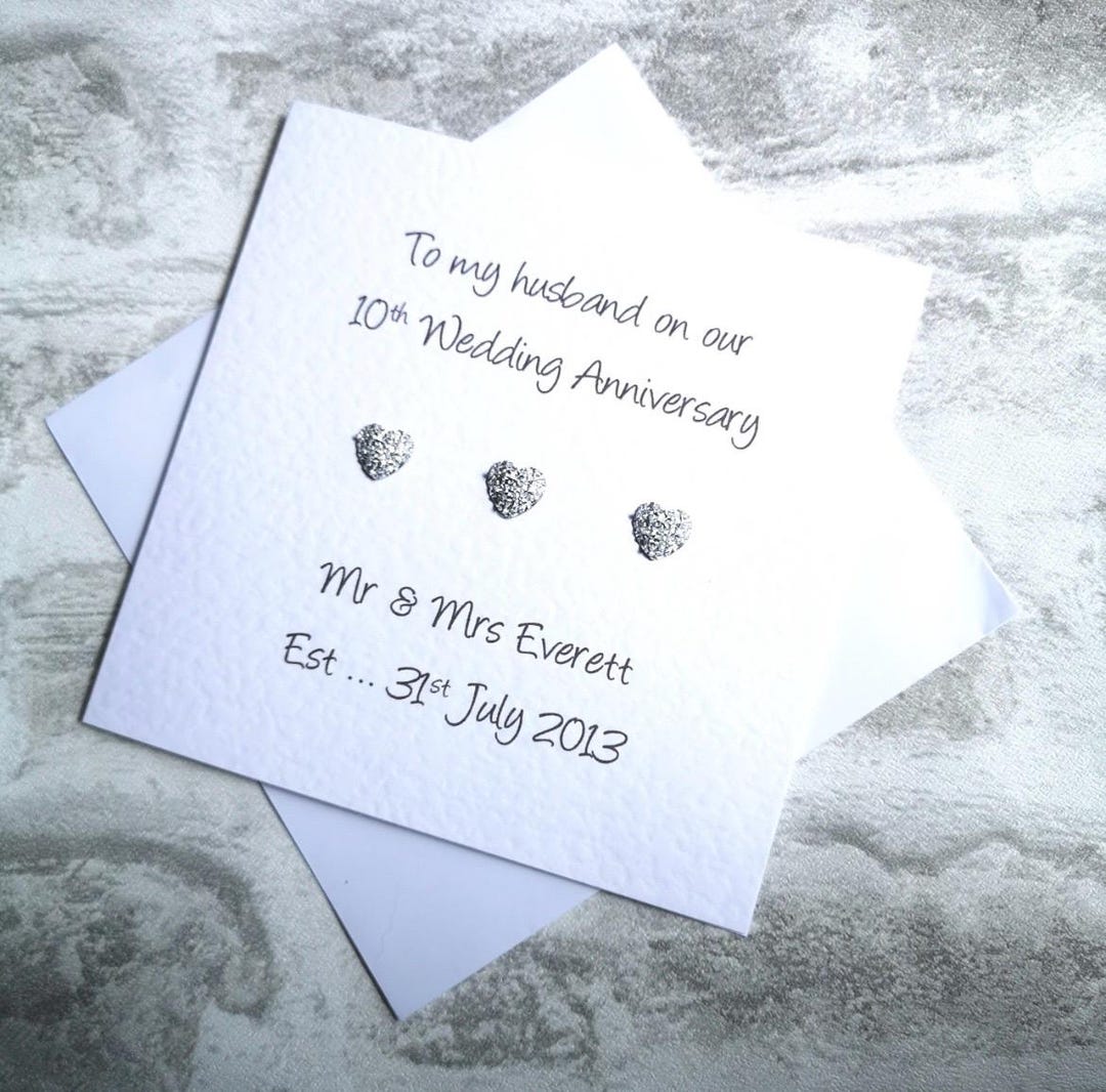 10th Wedding Anniversary Card for Husband or Wife Personalised 10th ...