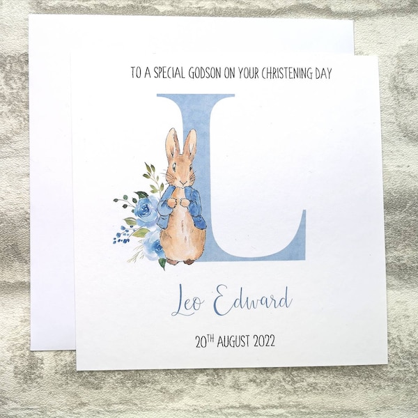 Personalised Christening Day Card,  Baptism Card Peter Rabbit,  Beatrix Potter