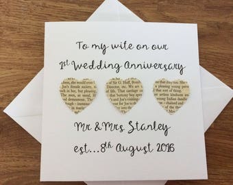 Personalised 1st Wedding anniversary card for wife | handmade wedding anniversary card for wife | 1st Wedding anniversary card