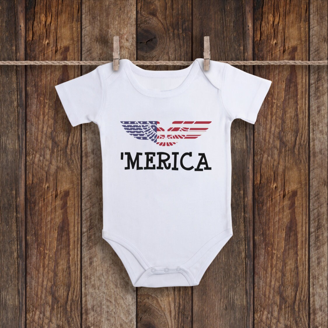 Merica Onesie American Flag With Bald Eagle Military Onesie Etsy