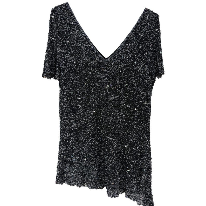 Adrianna Papell Boutique Beaded Silk Top Cocktail Evening Y2K Glam Whimsigoth image 1