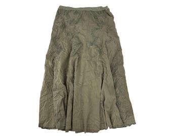 Brunello Cucinelli Med Italy Olive Embroidered Midi Skirt Y2K Vintage  Lagenlook