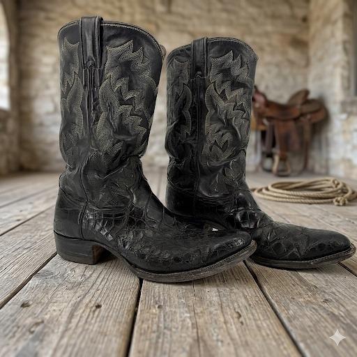 Cats Paw Vintage Western Cowboy Boots Black Leather Pull On Riding Italy 10 1/2 Cats paw cowboy - Gem main image 2