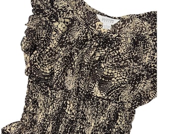 Allison Taylor 90's Brown Animal Print Smocked Waist Peplum L Blouse Sleeveless