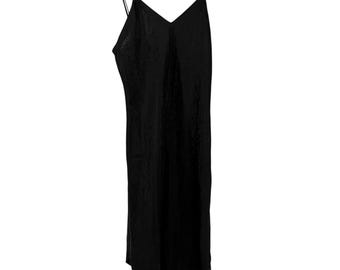 Cabernet 80's Vintage Black Floral Jacquard Satin Midi Slip Dress Boudoir