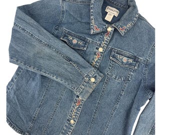 Pendleton Vintage Embroidered Denim Trucker Jacket Floral Paisley Classic Boho