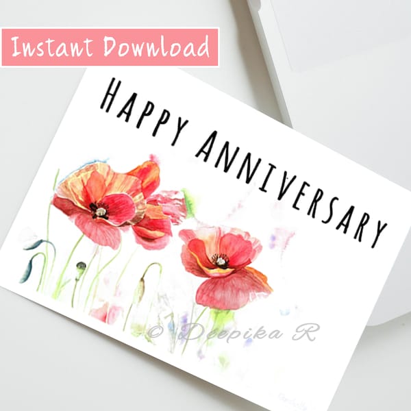 Floral printable anniversary card for parents