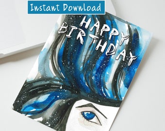 PRINTABLE Birthday Card Girl/ Blue Cute Birthday Card/ Niece/ GrandDaughter/ Teenage Girl/ Daughter/ Best Friend