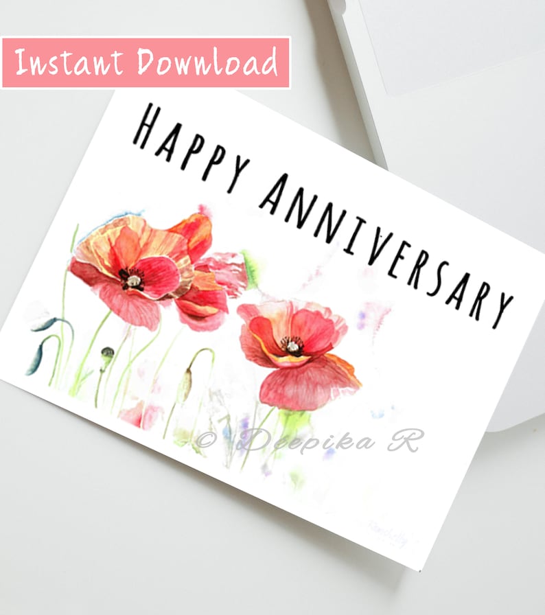 Floral printable anniversary card for parents image 1