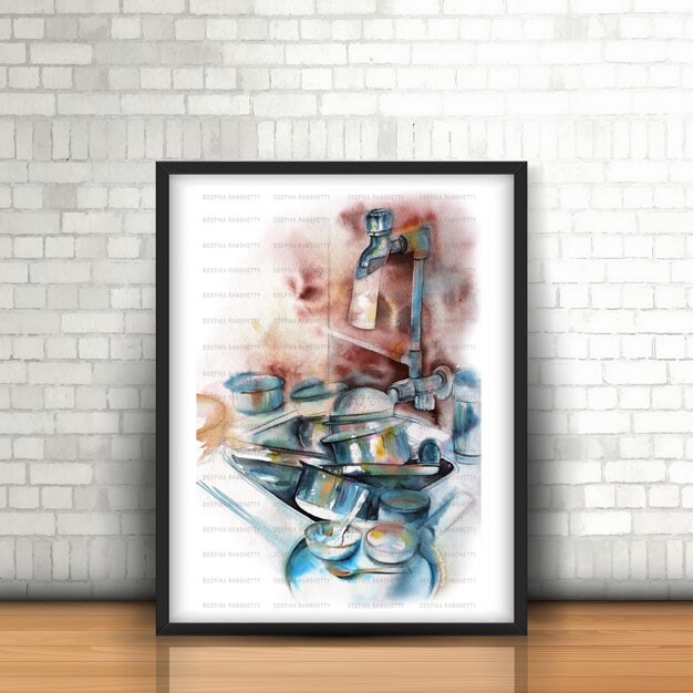 Kitchen sink full of dishes Watercolor Kitchen Prints | Etsy