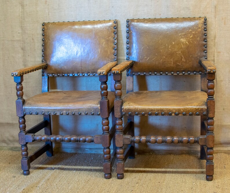 Vintage Leather Dining Chairs Pair Cromwell Style Image 0