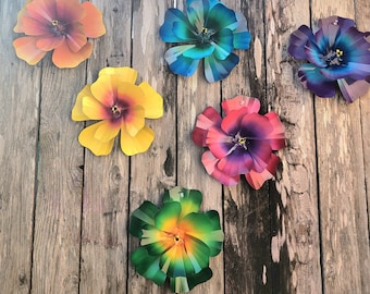 Metal Garden Decor, Metal Flowers,  Colorful Hibiscus Fence Flowers,  Fence Decoration,  Metal Flowers for Fence, Metal Hibiscus