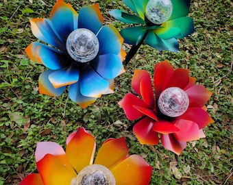 Metal Flower Solar Light,  Metal Garden Art,  Metal Art, Garden Decor, Flower Garden Stake, All New Bigger Solar Light, New Design