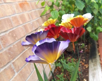Metal California Poppy Garden Stake: Handcrafted Flower Yard Art