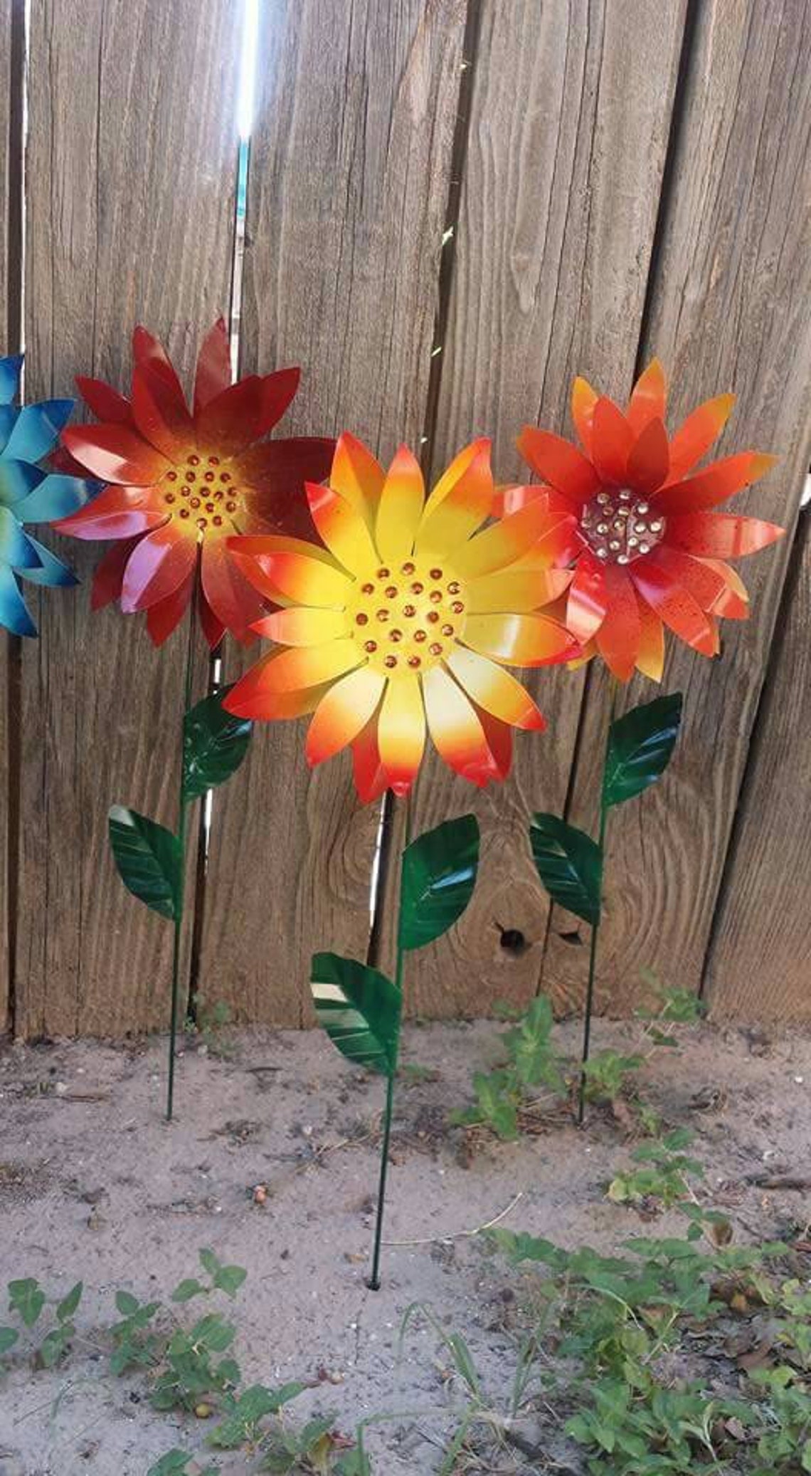 Glittering Flower Garden Stakes Metal Garden Stakes Yard Etsy