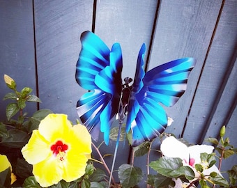 Blue Morpho Butterfly Metal Garden Stake - Garden Decor