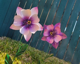 Purple Columbine Metal Flower Garden Stakes - Set of 2