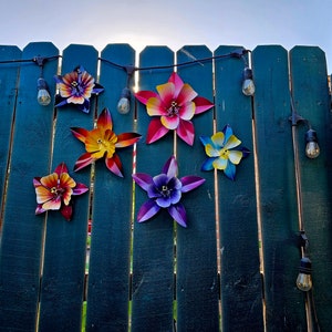 Colorful Metal Columbine Flower: Fence & Wall Decor
