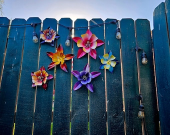 Colorful Columbine Fence Flowers, Fence Decor, Pool Decor, Wall Decor, Wall Hangings, Metal Flower Art