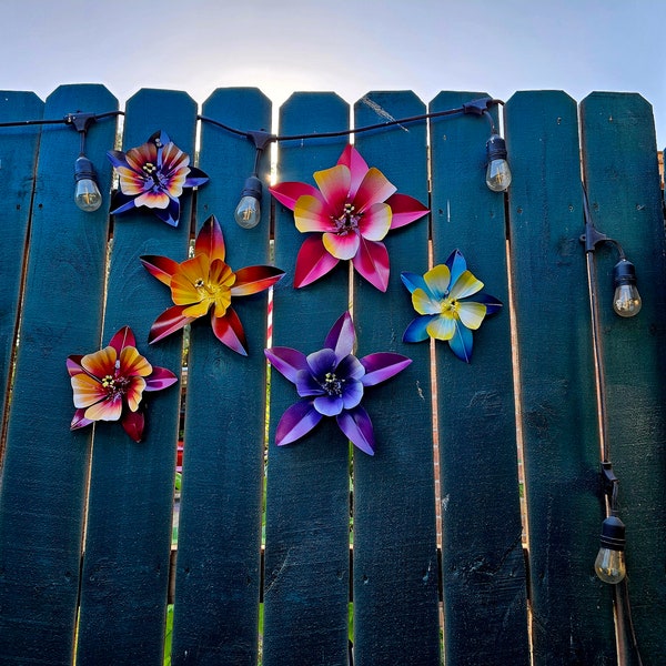Colorful Columbine Fence Flowers, Fence Decor, Pool Decor, Wall Decor, Wall Hangings, Metal Flower Art