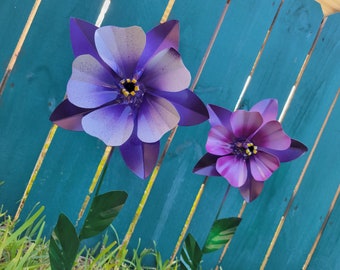 Purple Columbine Metal Flower Garden Stakes - Set of 2
