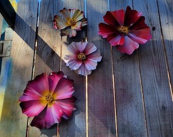 Metal Cosmo Flower Set: Garden Fence Art, Pink, Red, White, Yellow