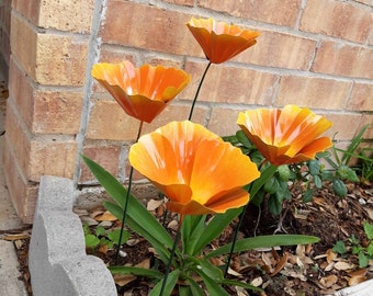 Limited Time California Poppy Metal Garden Stake: Hand-Painted Yard Art