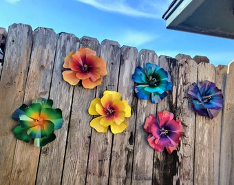 New Colors! Metal Flowers,  Colorful Hibiscus Fence Flowers,  Fence Decoration,  Metal Flowers for Fence, Metal Hibiscus