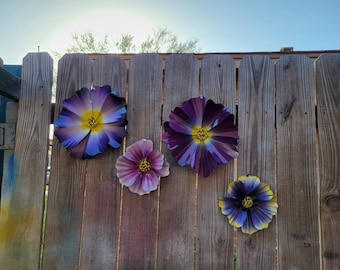 Metal Purple Cosmo Flower, Fence Flower, Garden Art, Metal Garden Decor, Shades of Purple