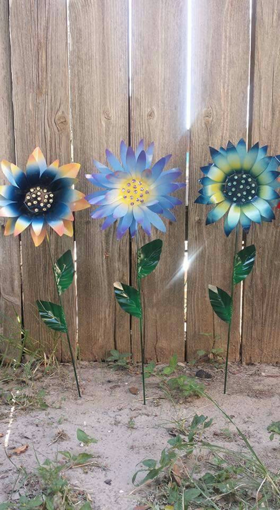Glittering Flower Garden Stakes Metal Garden Stakes Yard Etsy