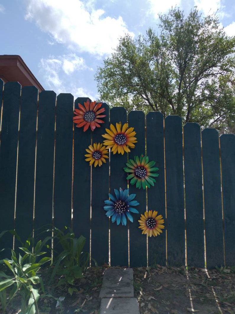 Metal Sunfowers, Fence Flowers, Fence Decoration, Metal Flowers for Fence or Tree, Metal Flowers image 3