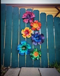 Colorful Metal Hibiscus Flowers: Fence & Wall Art