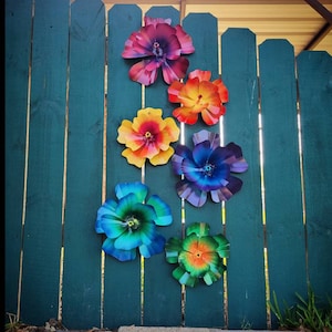 New Colors! Metal Flowers,  Colorful Hibiscus Fence Flowers,  Fence Decoration,  Metal Flowers for Fence, Metal Hibiscus