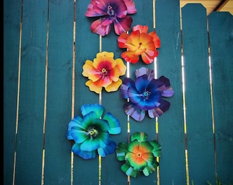 New Colors! Metal Flowers,  Colorful Hibiscus Fence Flowers,  Fence Decoration,  Metal Flowers for Fence, Metal Hibiscus