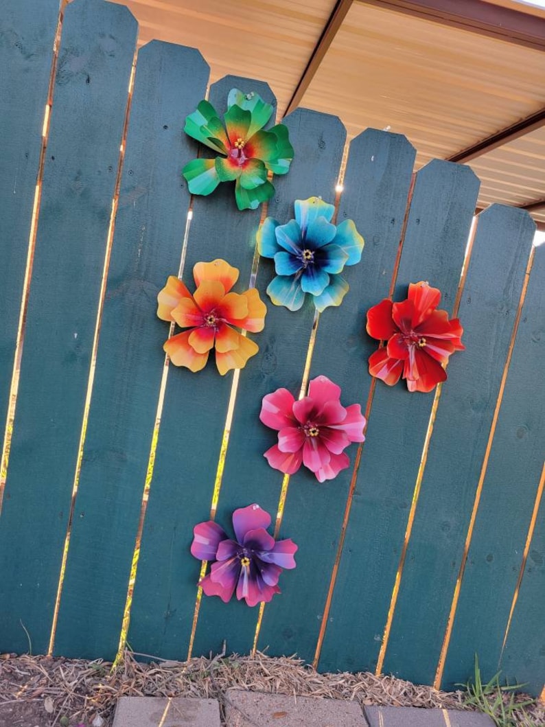 Metal Flowers Hibiscus Fence Flowers Fence Decoration Metal Etsy