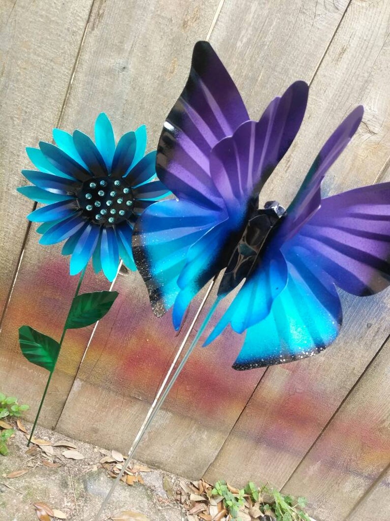 Metal Flower Garden Stake Metal Sunflower Garden Art Metal Etsy