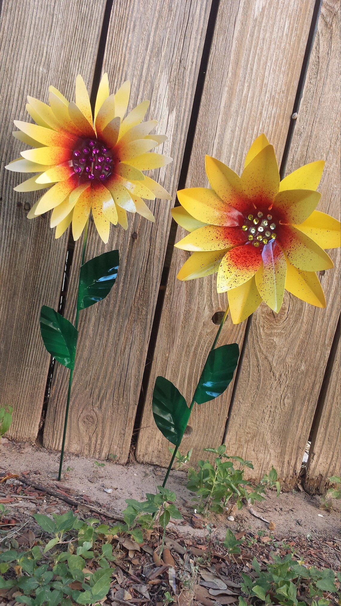 Glittering Flower Garden Stakes Metal Garden Stakes Yard Etsy