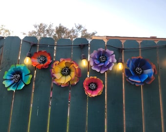 Decoración de valla de flores de metal: Arte de jardín colorido, juego de 6