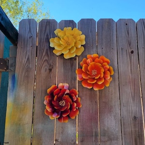 Metal Marigold Flower, Metal Flower Art, Metal Garden Decor, Fence Flower