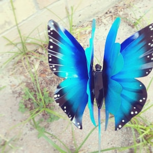 Metal Blue Morpho Butterfly Garden Stake: Whimsical Garden Decor