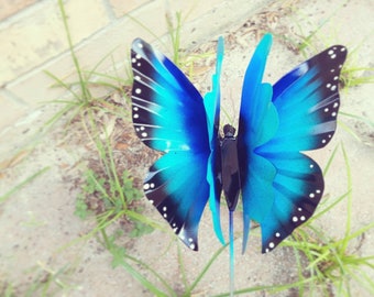 Metal Blue Morpho butterfly garden stake, Blue Morpho Butterfly,  Garden Decor,  Metal Garden Art