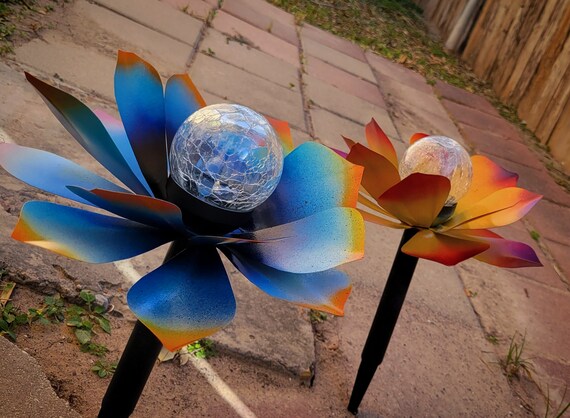 Metal Flower Garden Stake Solar Light - Set of 2