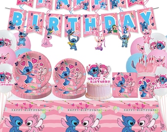Lilo & Stitch Birthday Party Decoration Tableware Paper Cups Plates Balloons Baby Shower Dinnerware For Kids Party Supplies