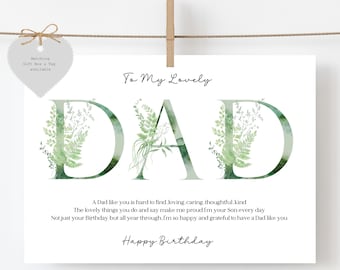Personalised Dad Birthday Card FROM SON: Green Foliage Design, with poem