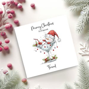 Personalised Snowman Christmas Card, Embellished Friend Card, Custom Relation Name, Gift Box Option
