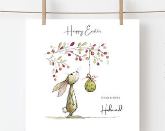 Personalised Easter Card: Rabbit Design, Easter Keepsake For Husband, Dad, Son, Grandson, Brother, Grandad